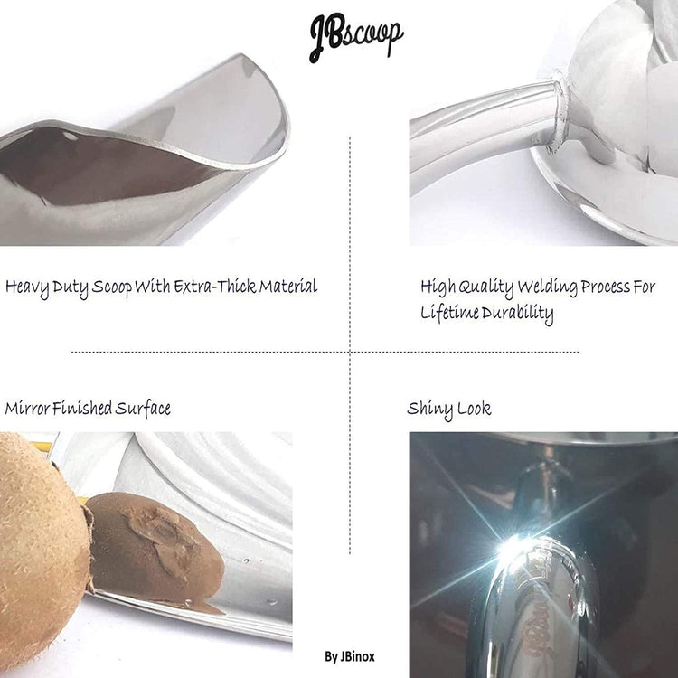 Ice Scoop with Holes. Stainless Steel Ice Scoop with Drain Holes to Reduce Unwanted Dilution. Heavy Duty and Dishwasher Safe. Six Ounce Capacity