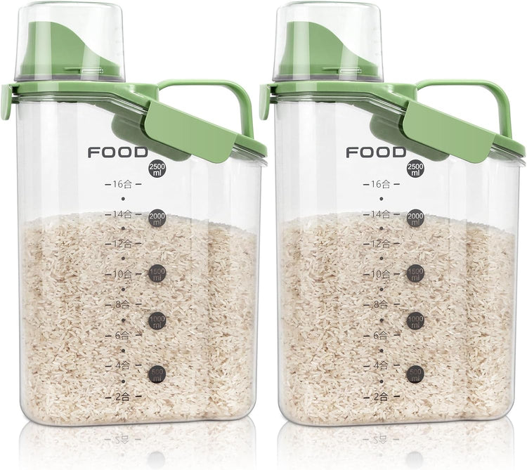 Rice Storage Container, Cereal Containers Storage, Dry Food Airtight Dispenser BPA Free, Clear Plastic Kitchen and Pantry Organization Bin (2, Green, 3Qt)