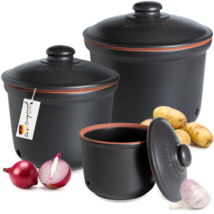 Romertopf Freshness Storage Potato Onion Garlic Clay Pot Set of 3 with Lids (3 Count)
