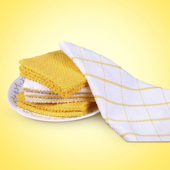 AMOUR INFINI Cotton Kitchen Dish Cloths Set of 8 – Highly Absorbent, Super Soft Premium Terry Cleaning Cloth (12"x12" Inch) Premium Dishcloths for Washing Dishes (Yellow) - Nestoria