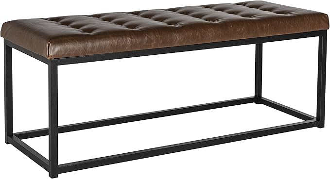 SAFAVIEH Home Collection – Reynolds Brown Tufted Upholstered Accent Bench, Modern Parsons-Style Open Frame Bench for Bedroom, Entryway or Living Room, Black Legs (FOX6225C)