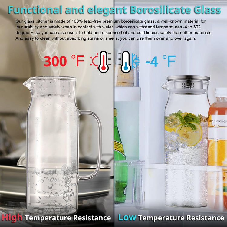 1.6 Liter 54 oz Glass Pitcher with Lid and Handle