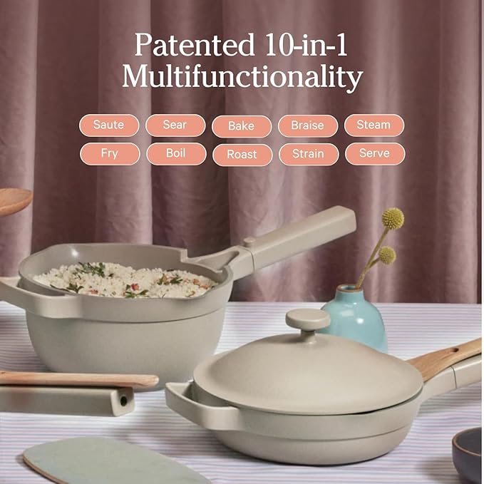 Our Place Mini Cookware Duo | 6-Piece Ceramic Cookware Set with Mini Always Pan & Mini Perfect Pot | Induction & Oven Safe up to 450°F | Nonstick, PFAS-Free Non-Toxic Cookware | Blue Salt