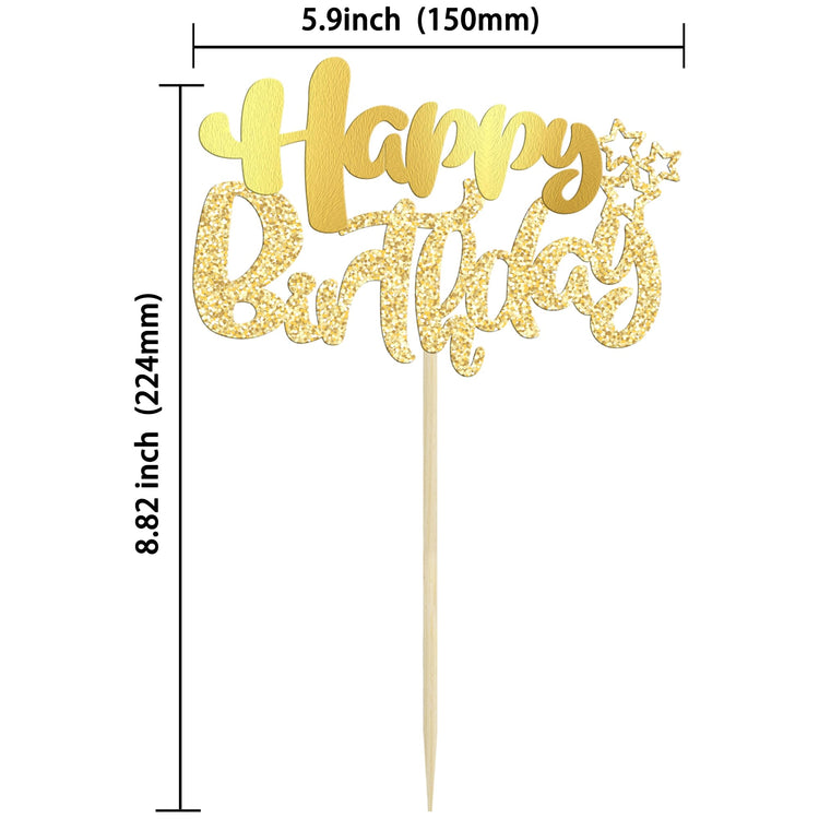 24Pcs Gold Metallic Happy Birthday Cupcake Toppers for Birthday (24 Count)