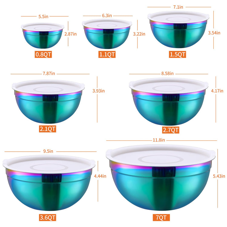 Rainbow Mixing Bowls with Lids Set of 7