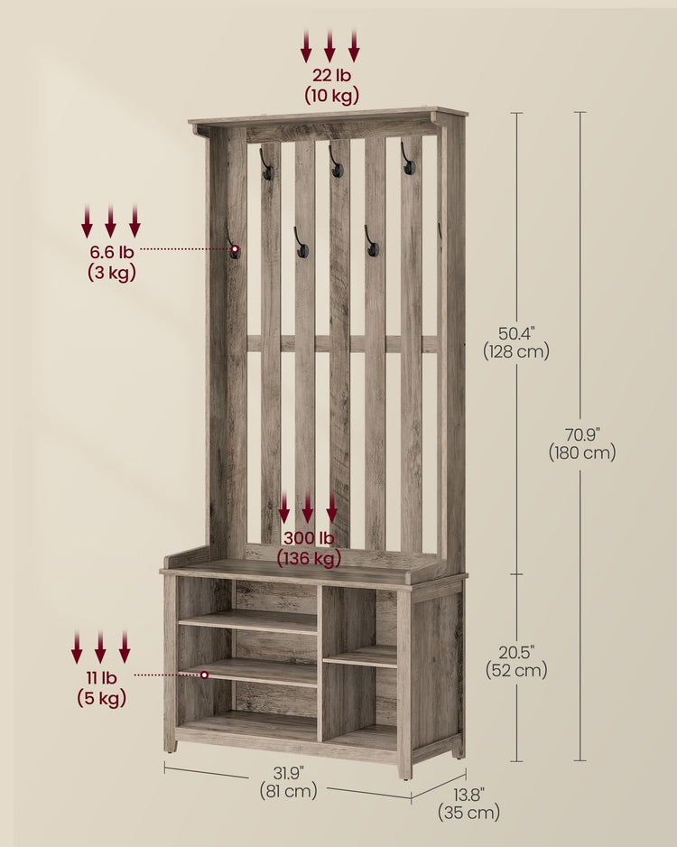 Hall Tree with Bench and Shoe Storage