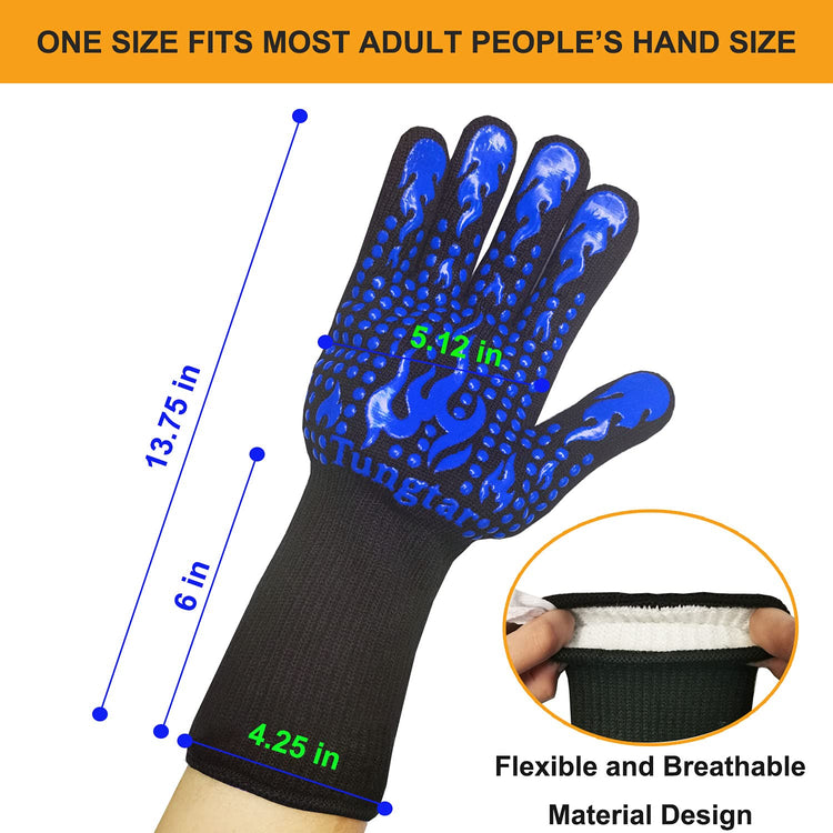 Oven Mitts Heat resistan BBQ Heat Proof Glove 1472℉ 14Inch Grill Glove for Men BBQ Gloves Gift Set for Cooking (2 Count)