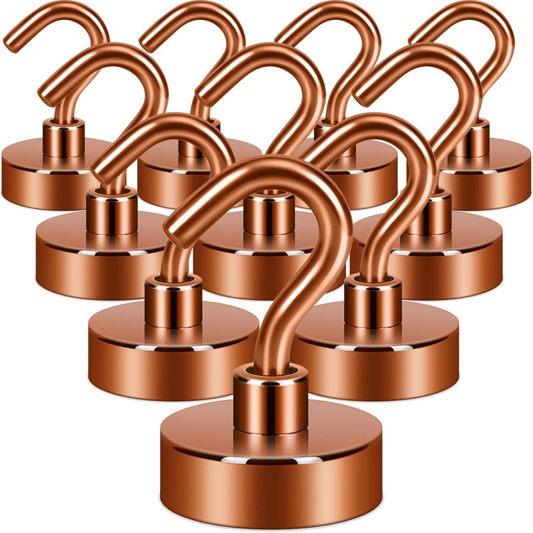 Neosmuk Magnetic Hooks,Heavy Duty Earth Magnets with Hook for Refrigerator, Extra Strong Cruise Hook for Hanging, Magnetic Hanger for Cabins, Grill (Bronze, Pack of 10)