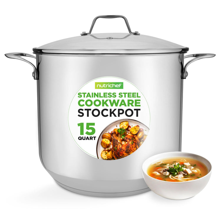 15 Quart Stainless Steel Stock Pot with Tempered Glass Lid