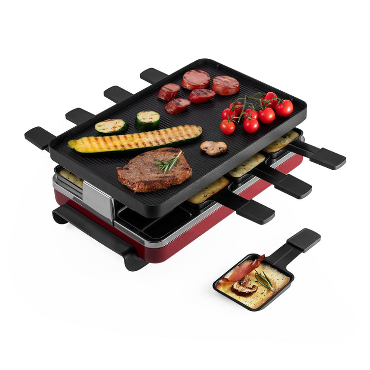 Classic 8 Person Raclette Party Grill with Reversible Cast Aluminum Non