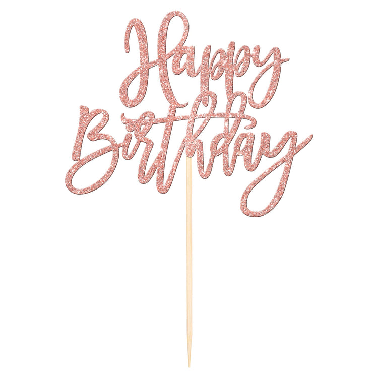 1 PCS Happy Birthday Cake Topper Glitter Happy Birthday Cake Pick for Celebrating Happy Birthday Anniversary Theme Party Cake Decorations Supplies Rose Gold