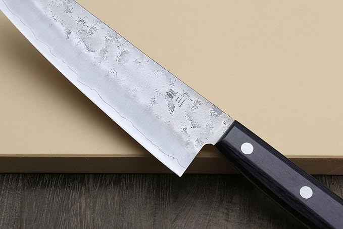 Yoshihiro Stainless Clad Nashiji Ginsan High Carbon Stain Resistant Steel Santoku Multipurpose Knife (7'' (180mm) & No Saya)