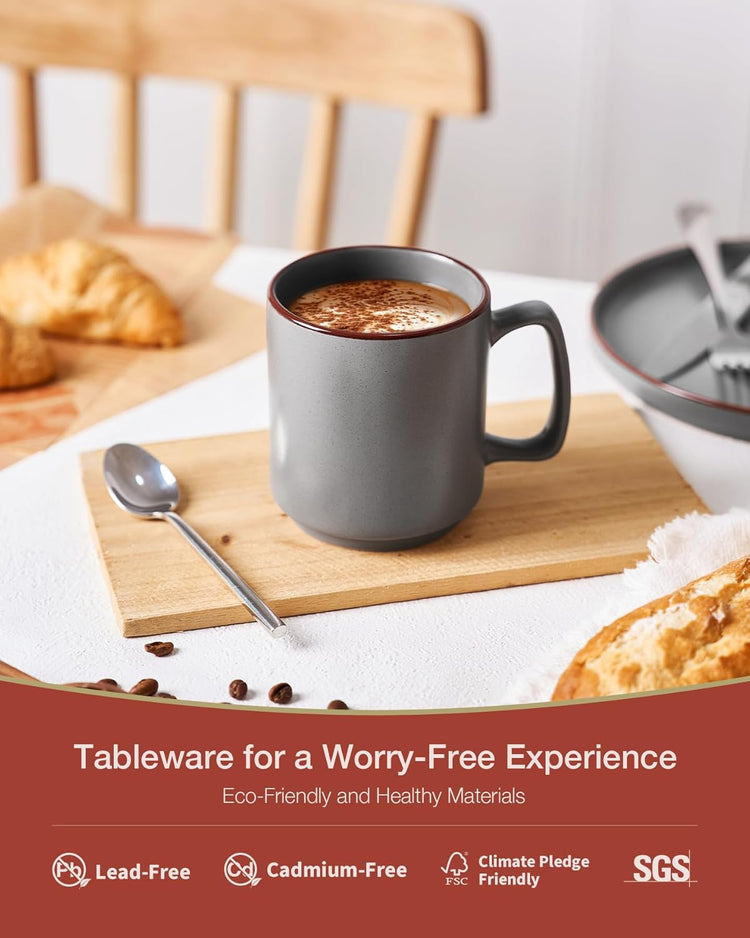 famiware Coffee Mugs Set of 6, Nebula 14oz Coffee Mugs, Ceramic Cup Set with Handle for Latte, Tea, Milk, Cappuccino, Cocoa, Dark Gray