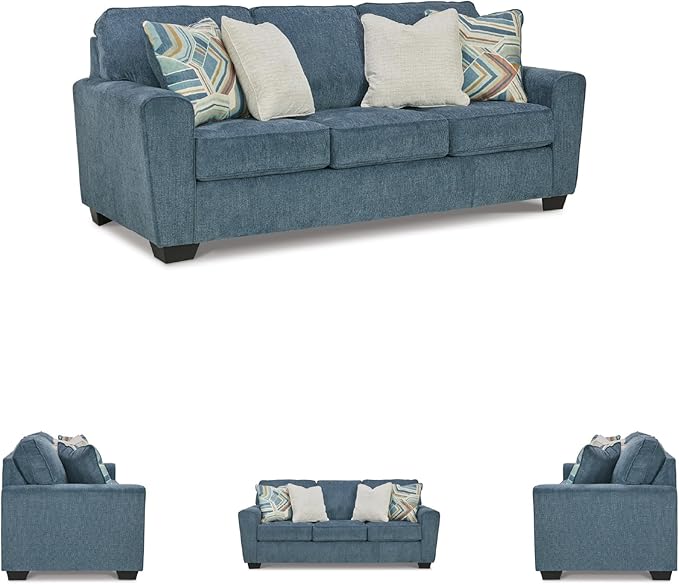 Signature Design by Ashley Cashton Casual 2-in-1 Sofa Sleeper with Folding Gel Memory Foam Mattress, Queen, Blue