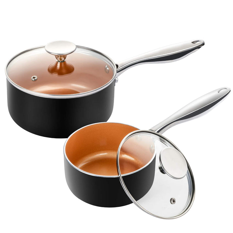 Nonstick 1Qt & 2Qt Copper Sauce Pan Set with Lid (2 Count)