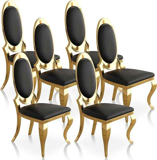 Modern Dining Chairs Set of 6, Luxury Faux Leather Upholstered Armless Dining Room Chair with Mirrored Stainless Steel Gold Legs, Mid Century Accent for Wedding Party Banquet Reception, White