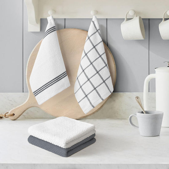 Artoid Mode Ring Spun Cotton Grey Dishcloth Kitchen Towels, 12x12 Inch Ultra Soft Absorbent Quick Drying Household Cleaning Kitchen Rags Set of 4 - Nestoria