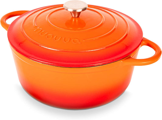 Nuovva Enamelled Cast Iron Dutch Oven Pot with Lid – 6.4 Quart Non Stick Casserole Pot – Heavy Duty & Oven Safe up to 500° F for Bread Baking, Braising, Stews, Roasting – 28cm Orange - Nestoria
