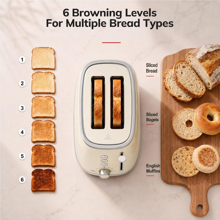 Toasters 2 Slice Retro Stainless Steel Toasters with Bagel
