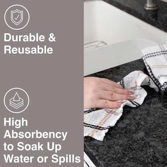 T-FAL Premium Waffle Dish Cloths: Highly Absorbent, Super Soft Long Lasting - 100% Cotton, 12"x13" Flat Waffle Dish Towel for Cleaning & Drying Dishes, (4-Pack), Neutral - Nestoria