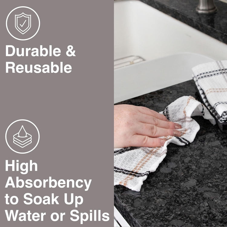 T-FAL Premium Waffle Dish Cloths: Highly Absorbent, Super Soft Long Lasting - 100% Cotton, 12"x13" Flat Waffle Dish Towel for Cleaning & Drying Dishes, (4-Pack), Neutral - Nestoria