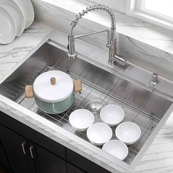 VCCUCINE 33x22 Inch Drop In Kitchen Sink,Overmount Stainless Steel Single Bowl Workstation Laundry Sink Top mount 2 Hole Farmhouse Kitchen with Cutting Board & Accessories