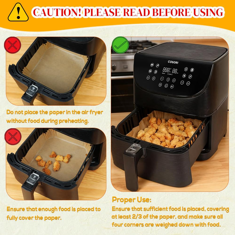 Disposable Square Air Fryer Liners for 5 to 8Qt Airfryer (100 Count)