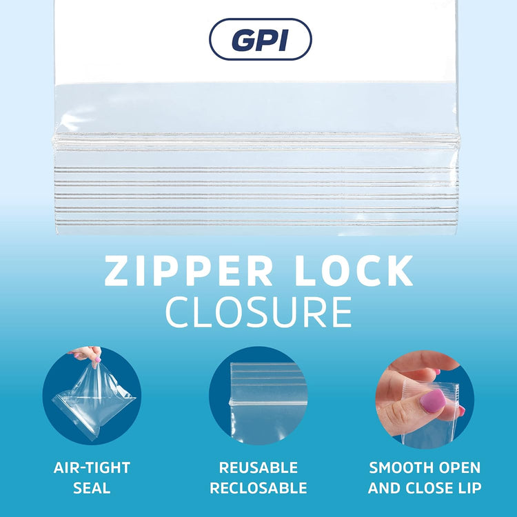 10" x 13" Large Zip Bags, 2 Mil Thick Clear Plastic Reclosable Zipper Lock Bags with Write-on White Block, with Resealable Zip Top Lock for Food Storage & Office Supplies, 100 Count