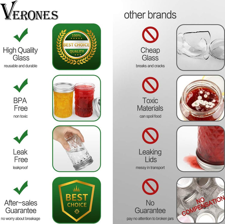 Mason Jars 15 PACK 8 OZ Canning Jars Jelly Jars With Regular Lids (15 Count)