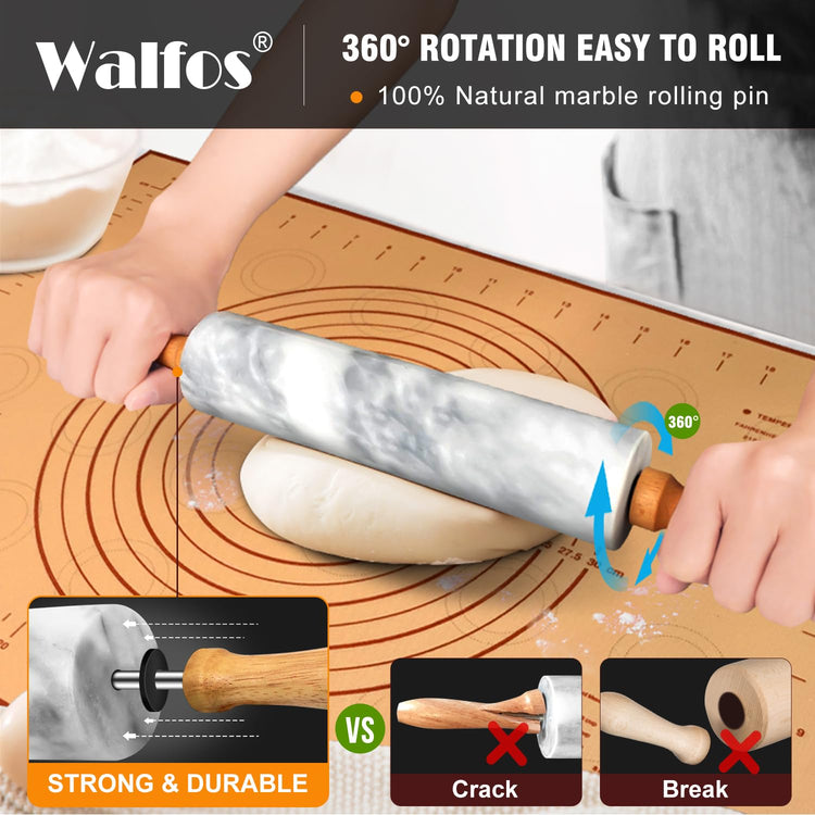Marble Rolling Pin Set With Non Stick Silicone Pastry Mat