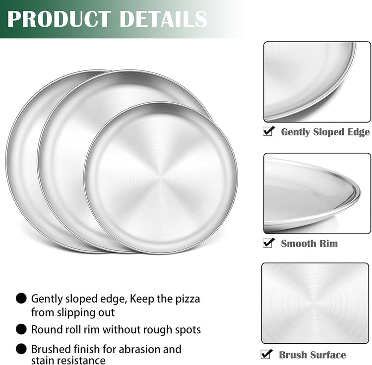 P&P CHEF 12 + 13.5 + 13.5 Inch Pizza Pan, 3 Pieces Stainless Steel Round Pizza Tray Dish Plate For Oven Baking Roasting, Healthy & Heavy Duty, Rust Free & Dishwasher Safe -Silver