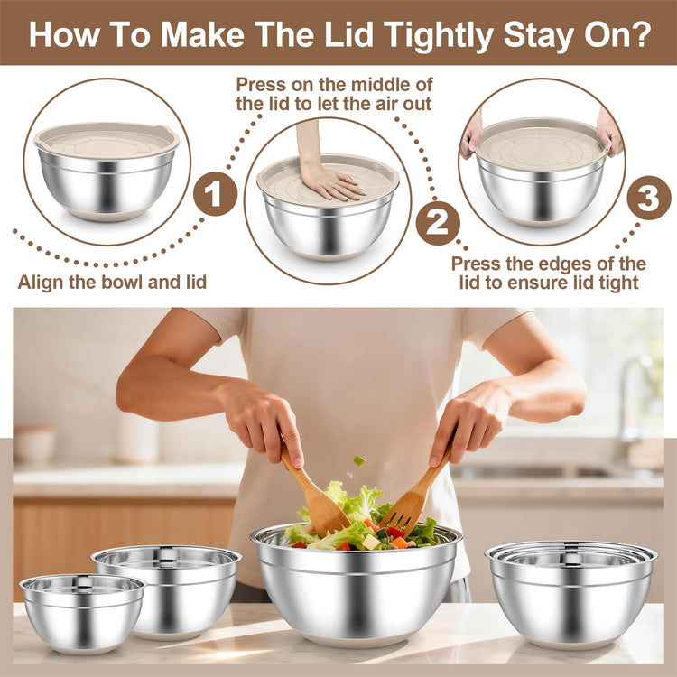 Mixing Bowls Stainless Steel Salad Bowls with Lids (6 Count)