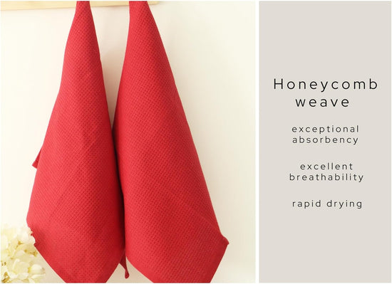 PurpleEssences Waffle Weave Kitchen Towel, 100% Cotton - 15 x 25 Inches, with Hanging Loop Ultra Soft Absorbent Quick Drying Dish Cloth, Tea and Hand Towels, 6 Pack - Spring Summer - Red - Nestoria