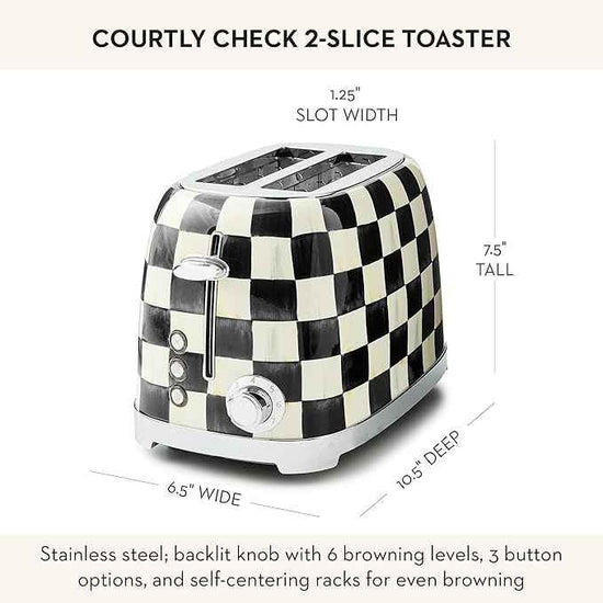 MACKENZIE-CHILDS Stainless-Steel Electric Kettle Bundle with Stainless-Steel 2-Slice Toaster, Black-and-White Courtly Check