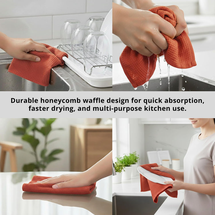 Rust Waffle Weave Kitchen Towel