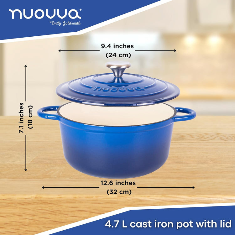 Cast Iron Pot with Lid – Non-Stick Ovenproof Enamelled Casserole Pot, Oven Safe up to 500° F – Sturdy Dutch Oven Cookware – Dark Blue, 5-Quart, 24cm – by Nuovva - Nestoria