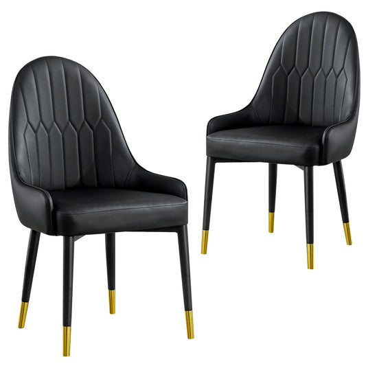 Black Dining Chairs Set of 2 with High Backs Mid Century Modern Kitchen Dining Room Chairs PU Faux Leather Upholstered Large Padded Accent Chair with Legs (2 Count)