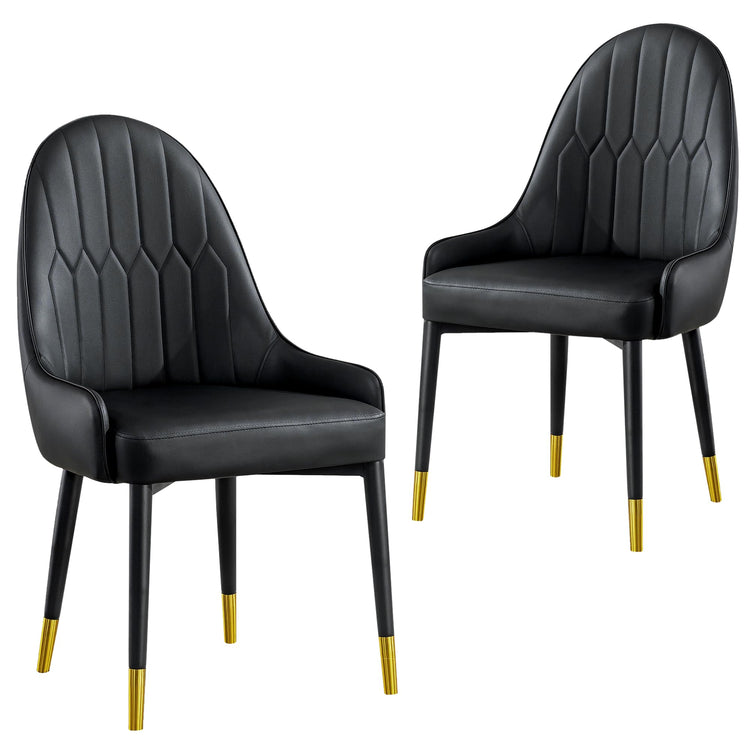 Black Dining Chairs Set of 2 with High Backs Mid Century Modern Kitchen Dining Room Chairs PU Faux Leather Upholstered Large Padded Accent Chair with Legs (2 Count)