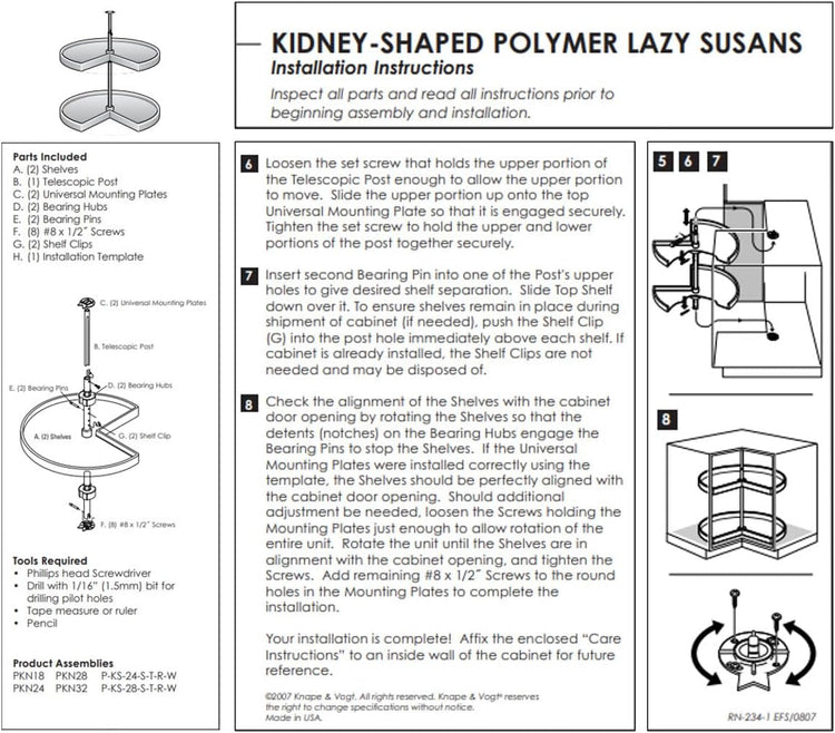 KV Lazy Susan Kidney Shaped 2 Polymer Shelves 24" (Set) White