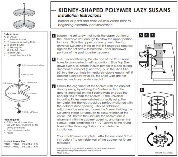 KV Lazy Susan Kidney Shaped 2 Polymer Shelves 24"