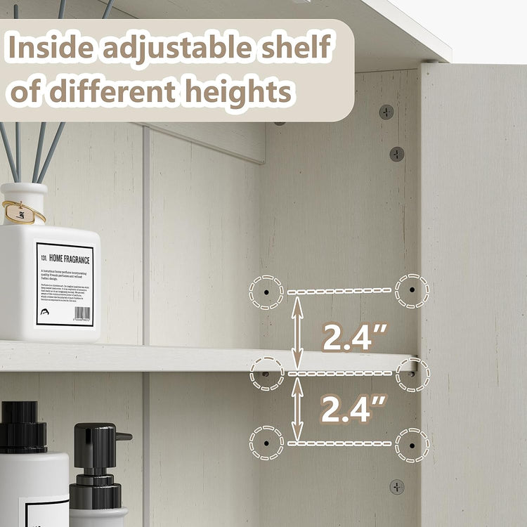 Furnideco Fluted Over The Toilet Storage Cabinet 31''W Modern Above Toilet Storage Cabinet with Fluted Doors & Adjustable Shelf for Bathroom, Antique White