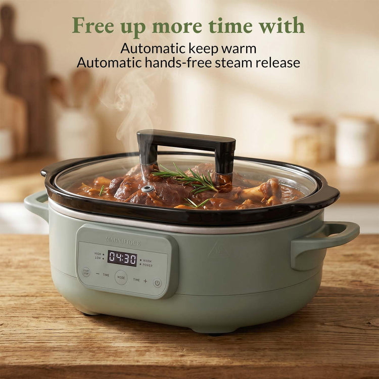 MAGNIFIQUE 6 Quart Programmable Slow Cooker Removable Healthy Nonstick Pot