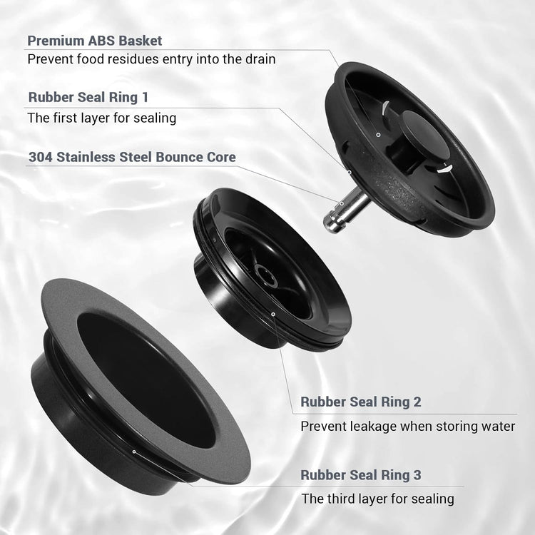 BOTEMY Garbage Disposal Strainer and Stopper with Decorative Flange - Fits Universal 3.5 Inch Standard Drain Hole, Removable Sink Drain Strainer and Stopper, Durable ABS Material (Black)