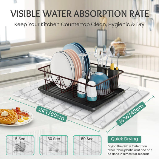 Stone Dish Drying Mat Collapsible Diatomaceous Earth Absorbent Mat Quick Dish Drying Pad Dish Rack Pad Match Any Counterto Multiple Usage for Kitchen