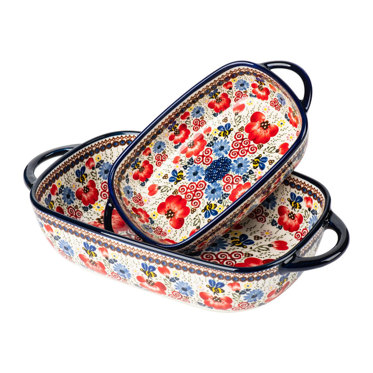 Baking Dish Ceramic Baking Pan Blue Casserole Dish Porcelain rectangular Baking Set 2pcs Bakeware Sets Single Serving Size Lasagna Pan Baking Dishes for oven (2 Count)