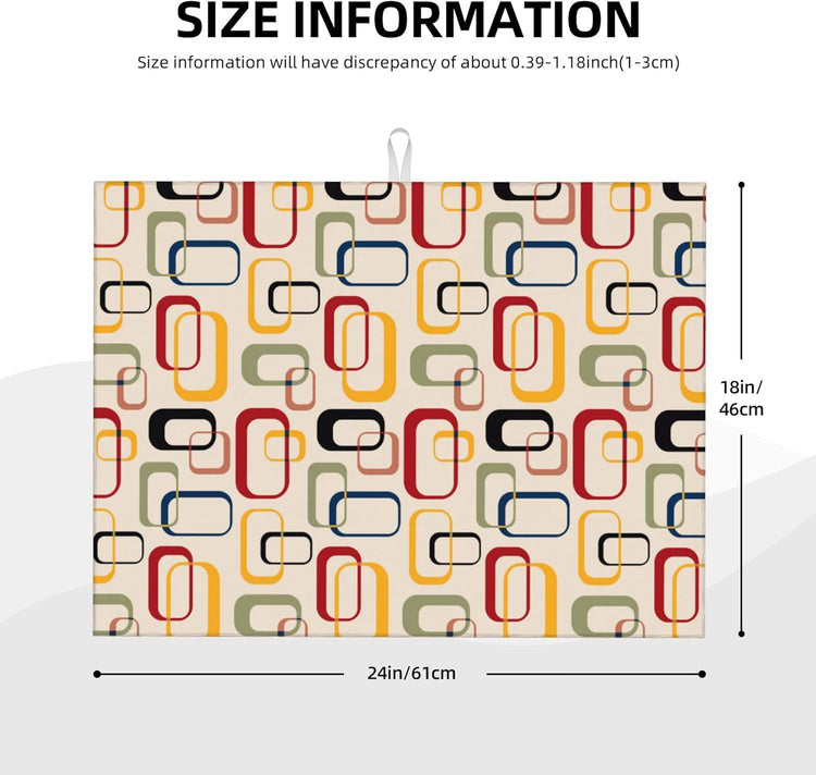 Mid Century Modern Retro Kitchen Drying Mat Vintage Decorative Microfiber Dish Drainer Mat for Kitchen Counter Absorbent Reusable Washable 18x24 Inch