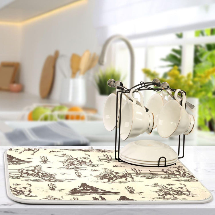 West Cactus Cowboy Dish Drying Mat for Kitchen Counter Absorbent Microfiber Drying Pad