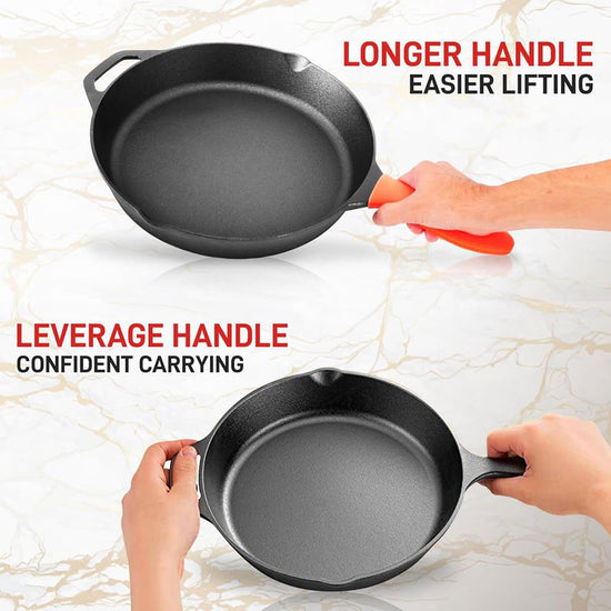 NutriChef 10 Inch Cast Iron Skillet with Lid - Pre-Seasoned Small Fry Pan with Side Drip Spout and Silicone Handle - Nestoria