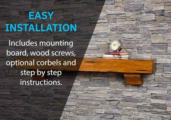 MANTELSDIRECT Breckenridge 60” Fireplace Mantel Shelf with Corbels – Rustic Floating Mantel Shelf for Over Fireplace – Chestnut - Wood Shelf for Wall – Pine Box Construction