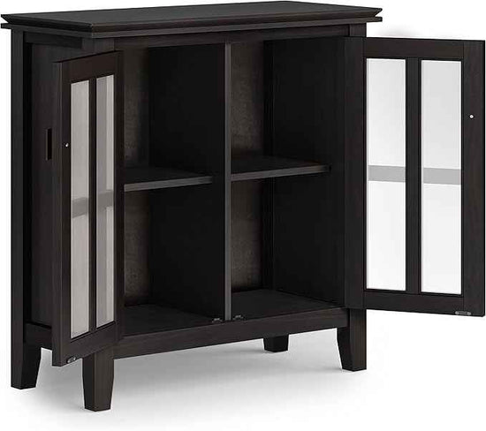 SIMPLIHOME Artisan SOLID WOOD 30 Inch Wide Contemporary Low Storage Cabinet in Hickory Brown, For the Living Room, Entryway and Family Room